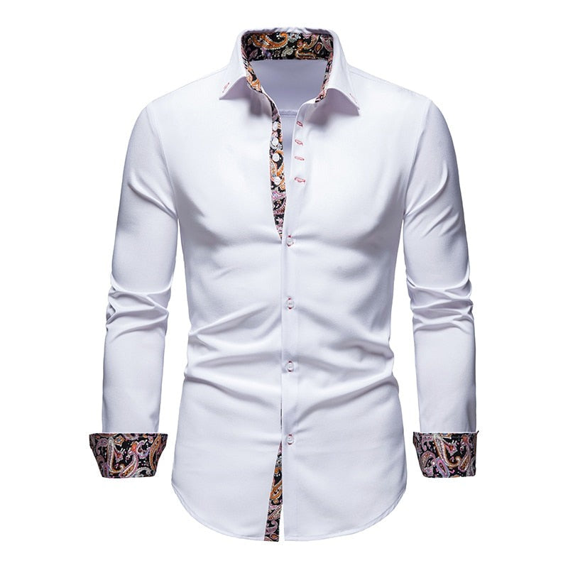 Men's Slim Fit Cotton Shirt - Modern Paisley Print - White