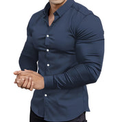 Men's Slim Fit Dress Shirt - Subtle Sheen - Navy Blue