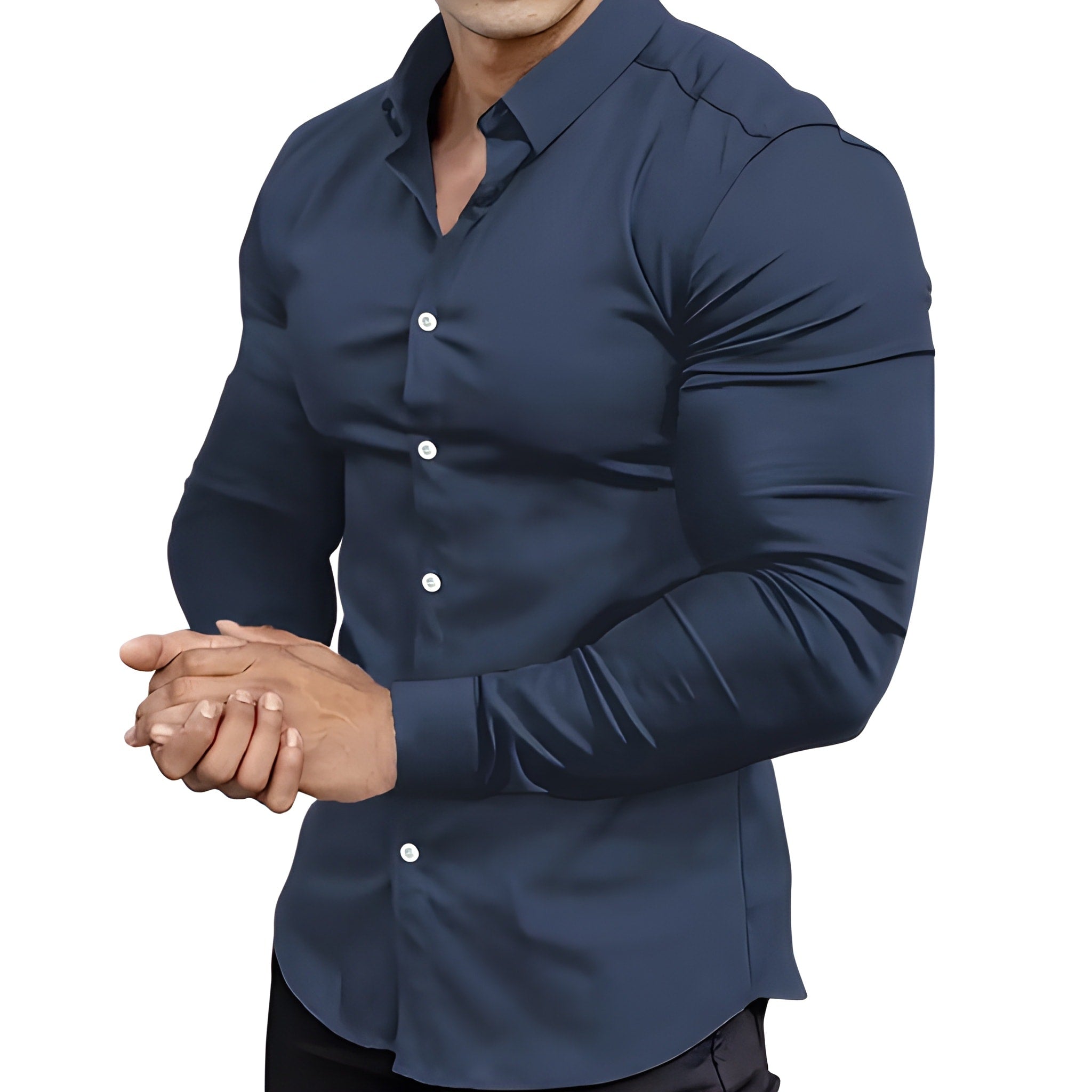 Men's Slim Fit Dress Shirt - Subtle Sheen - Navy Blue
