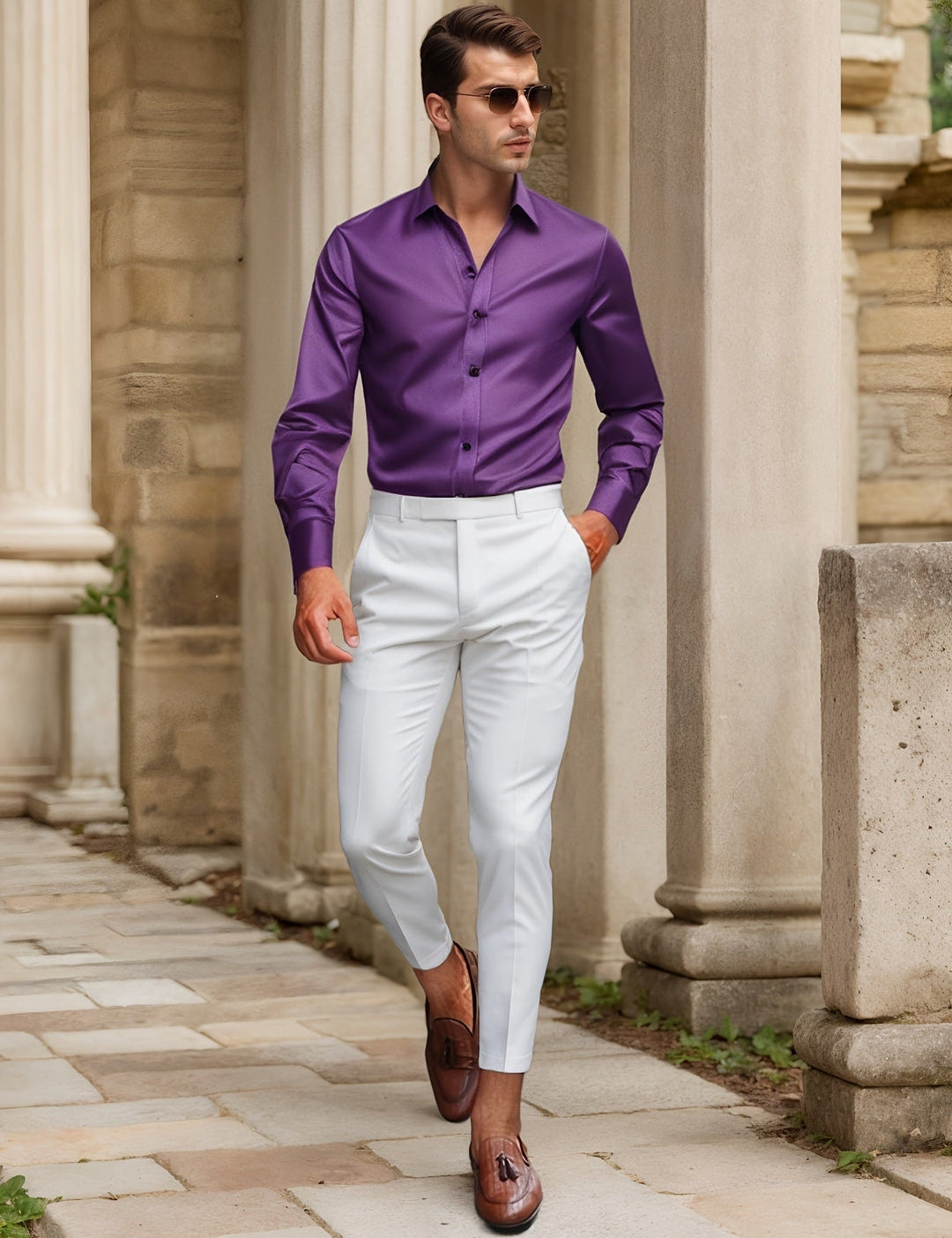 Men's Slim Fit Dress Shirt - Subtle Sheen - Purple