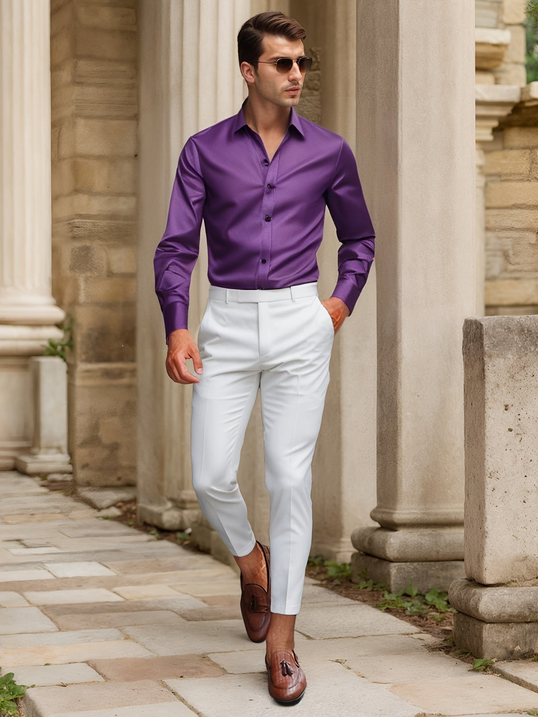 Men's Slim Fit Dress Shirt - Subtle Sheen - Purple