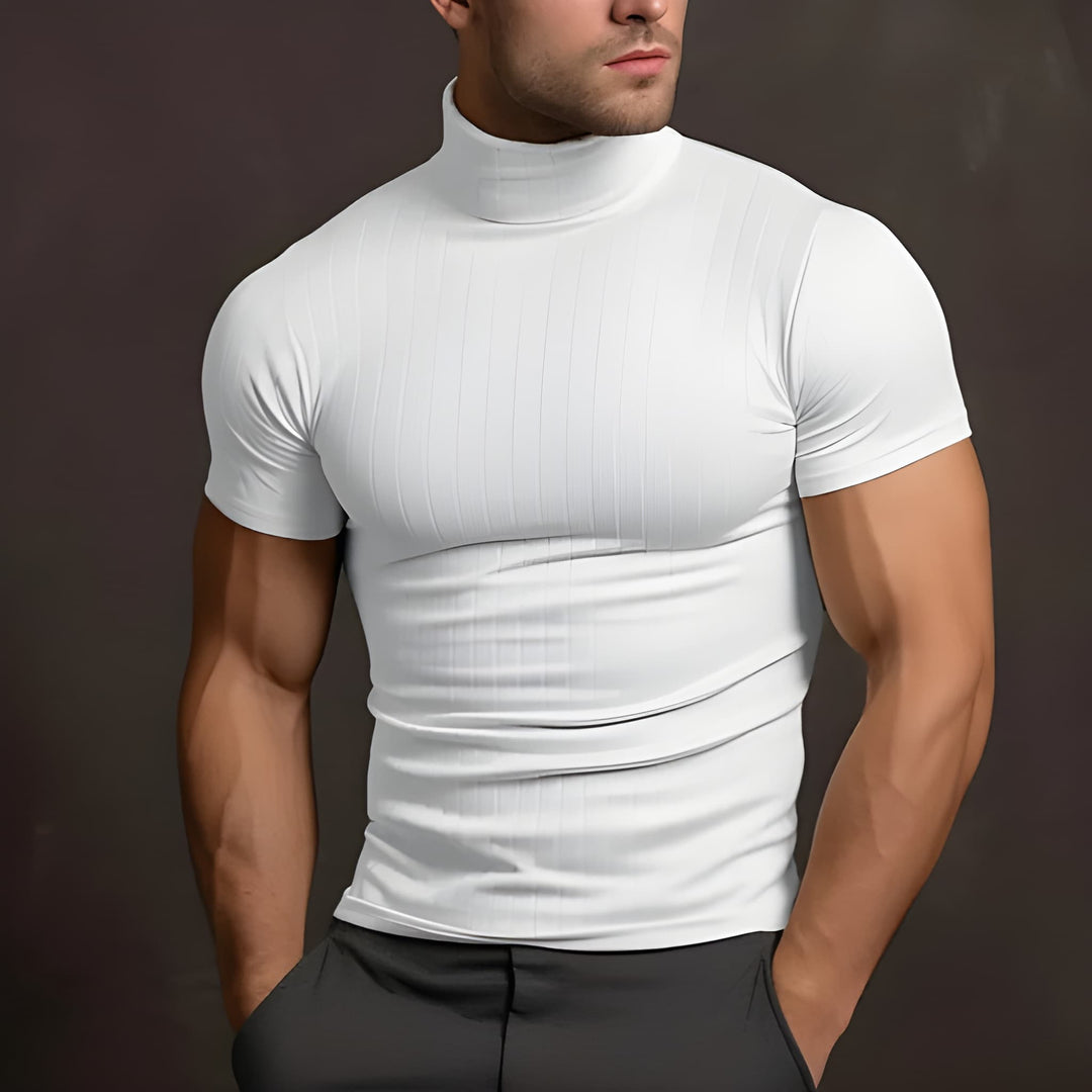 Men's Slim Fit Polo T-Shirt - Ribbed Collar Casual - White