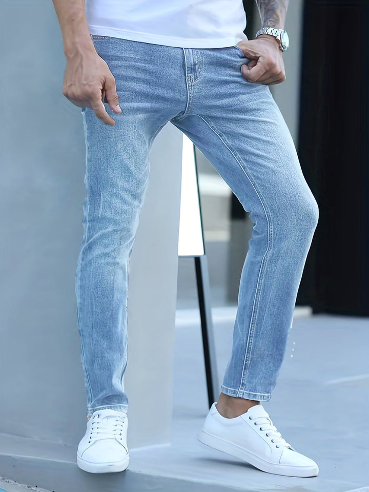 Men's Slim Fit Stretch Jeans - Modern Casual Denim - Light Blue