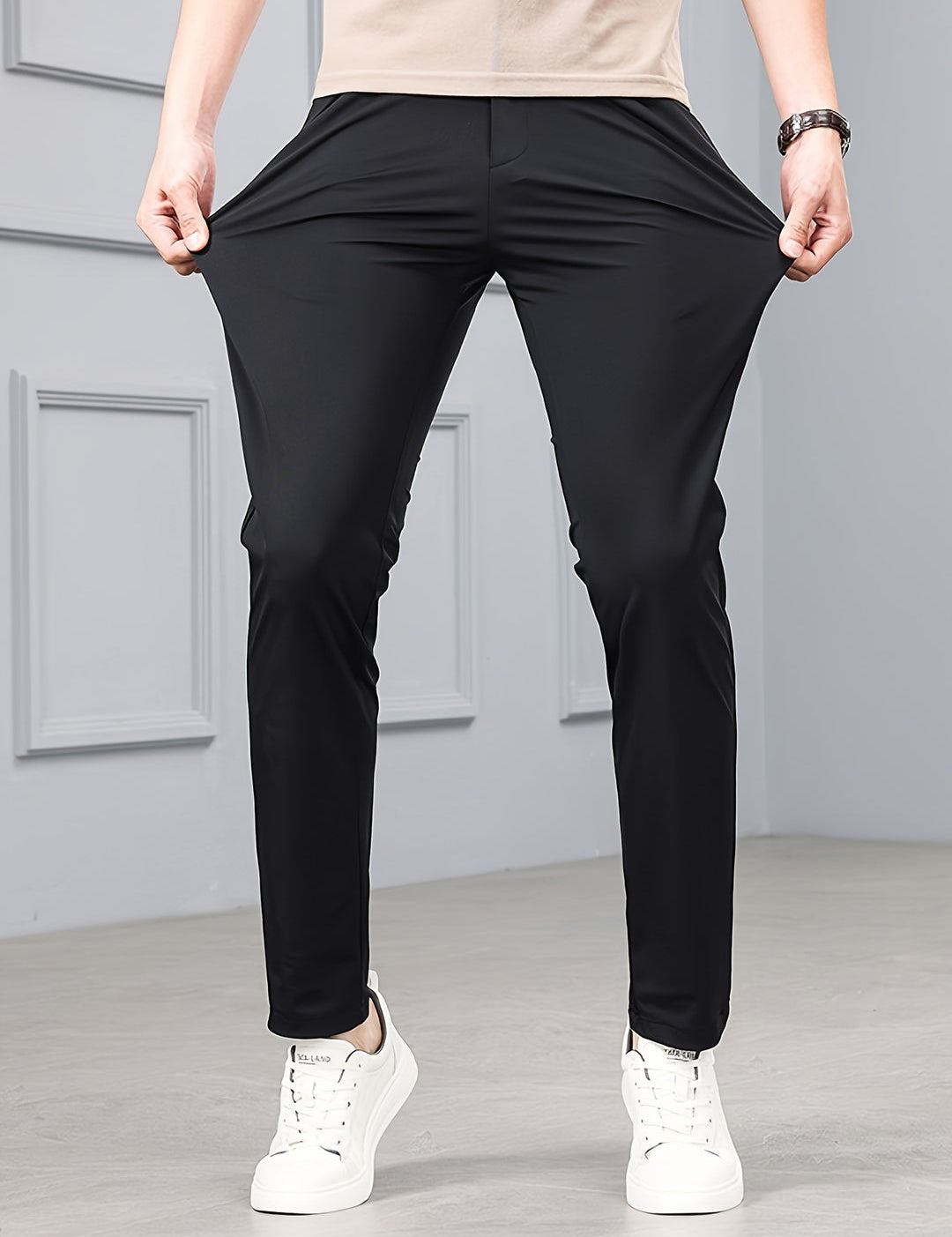 Men's Slim Fit Stretch Pants - Timeless Casual Style - Black