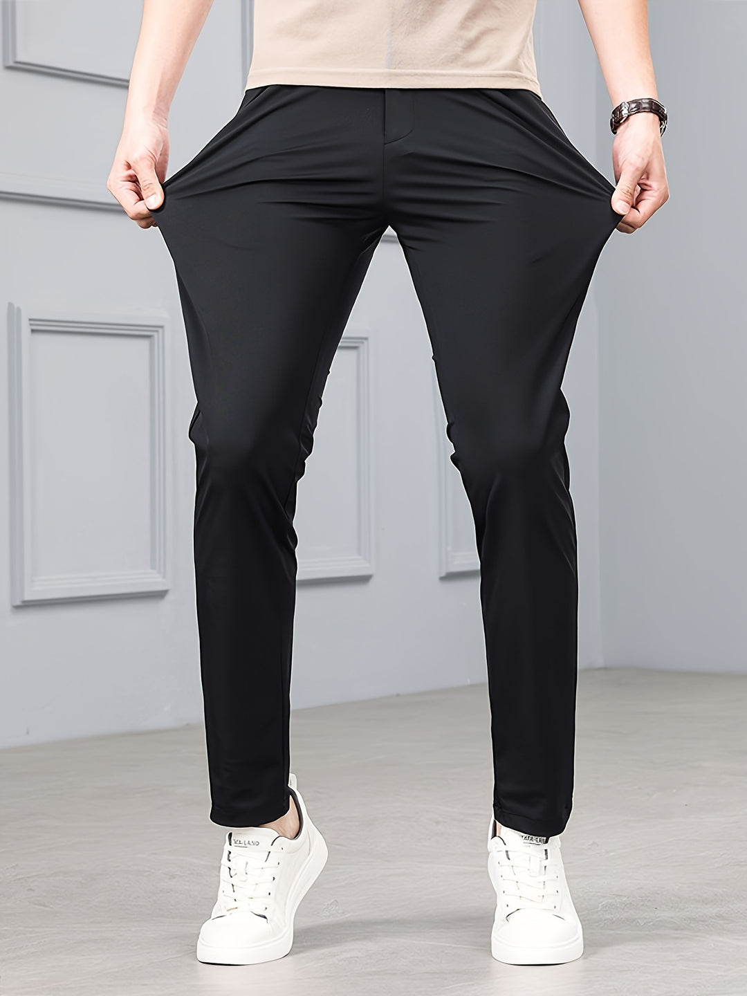 Men's Slim Fit Stretch Pants - Timeless Casual Style - Black
