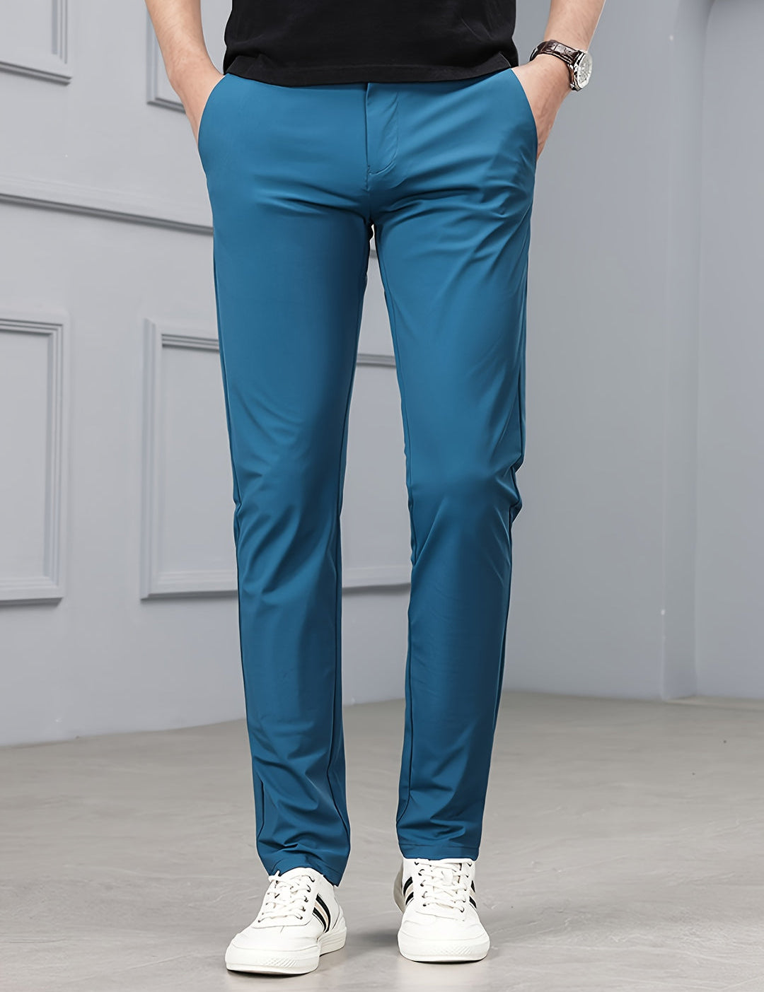 Men's Slim Fit Stretch Pants - Timeless Casual Style - Blue-Green