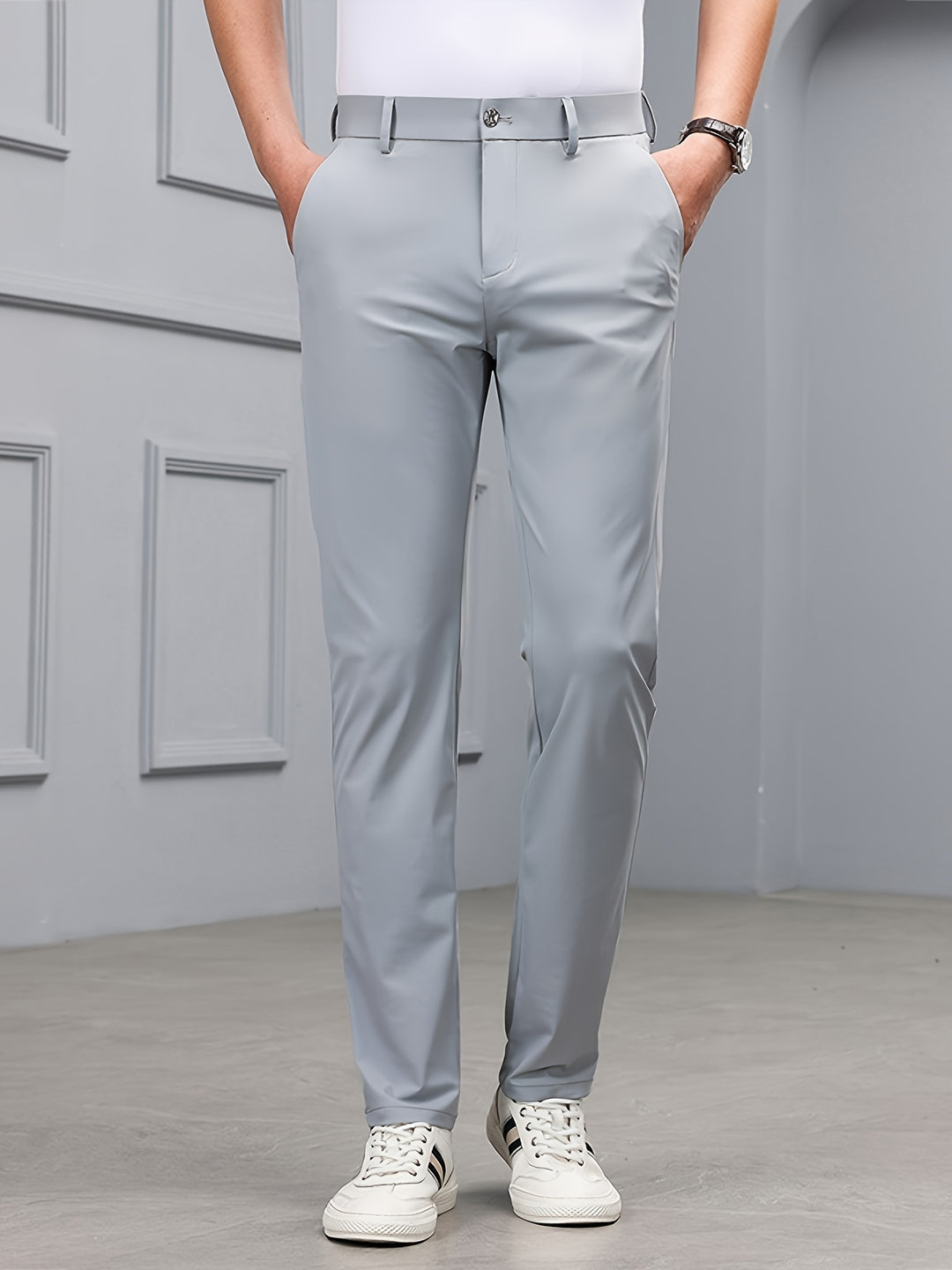 Men's Slim Fit Stretch Pants - Timeless Casual Style - Grey