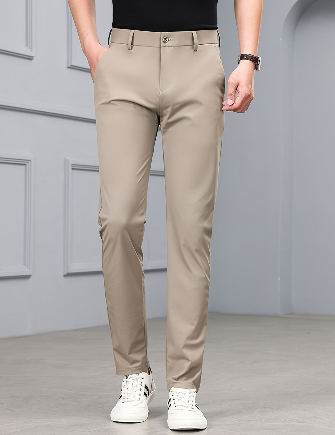 Men's Slim Fit Stretch Pants - Timeless Casual Style - Khaki