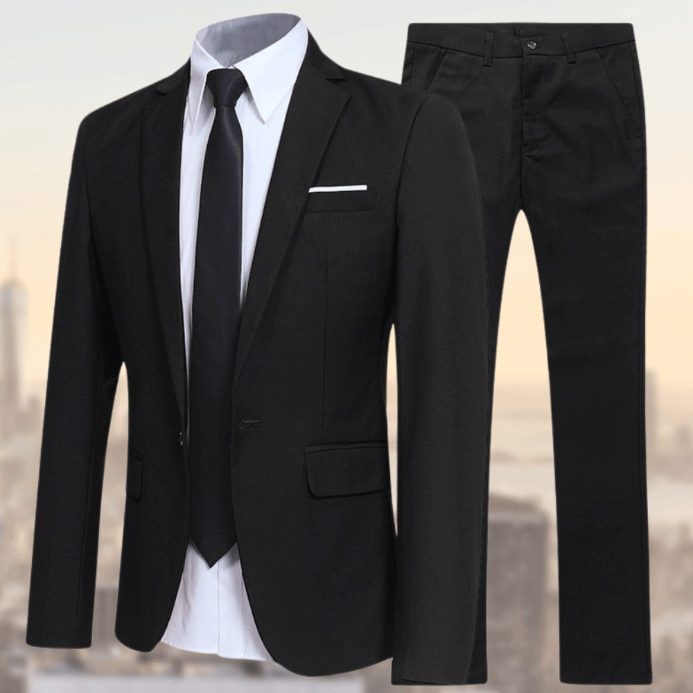 Men's Slim Fit Two-Piece Suit Set - Wedding & Business - Black