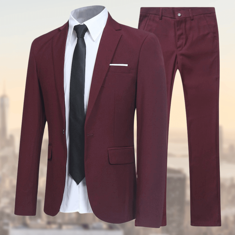 Men's Slim Fit Two-Piece Suit Set - Wedding & Business - Red