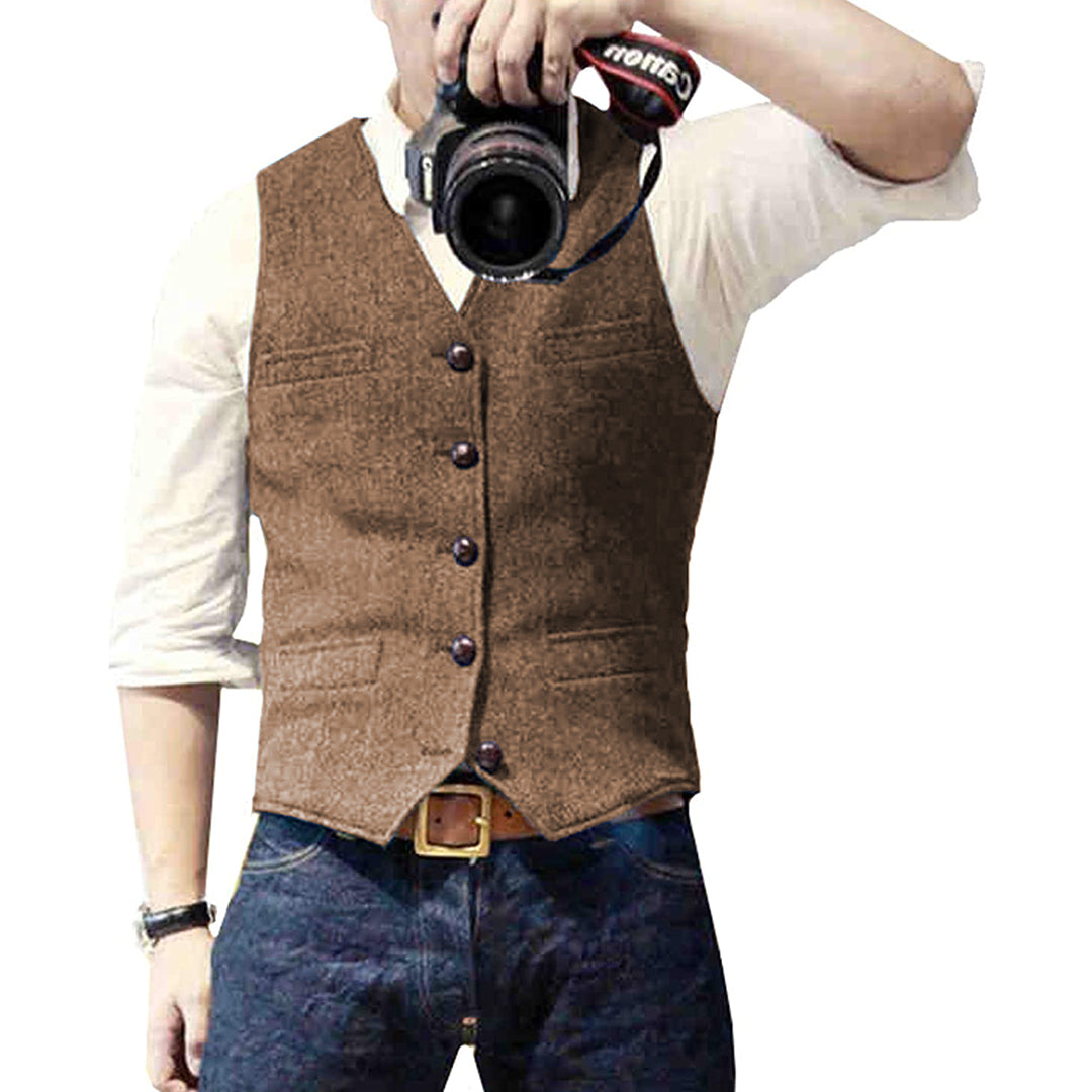 Men's Slim Fit Vest - Timeless Elegance - Brown