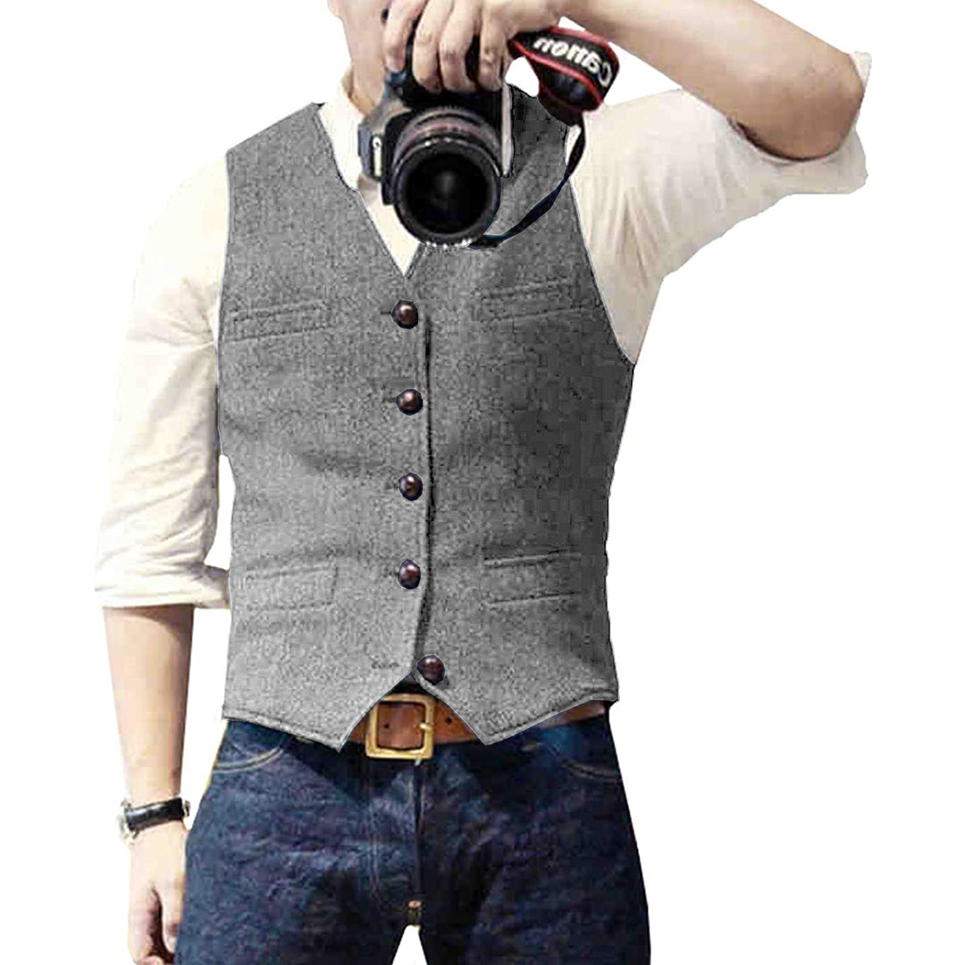 Men's Slim Fit Vest - Timeless Elegance - Grey