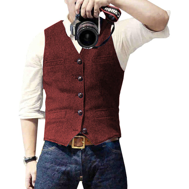 Men's Slim Fit Vest - Timeless Elegance - Red