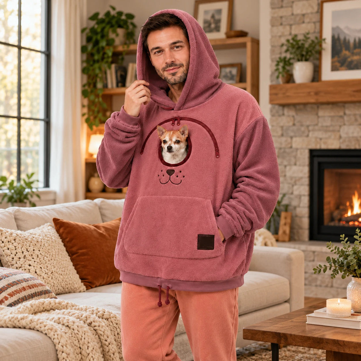 Men's Small Dog Pouch Hoodie - Hands-Free Pet Carrier