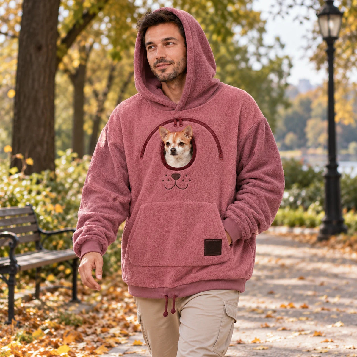 Men's Small Dog Pouch Hoodie - Hands-Free Pet Carrier