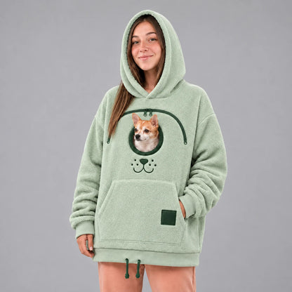 Men's Small Dog Pouch Hoodie in sage green, Hands-Free Pet Carrier
