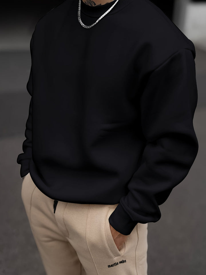 Men's Solid Crew Neck Sweatshirt - Casual Everyday Wear - Black
