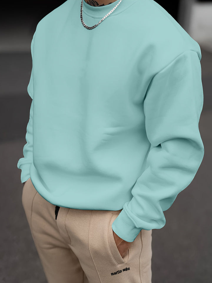 Men's Solid Crew Neck Sweatshirt - Casual Everyday Wear - Green