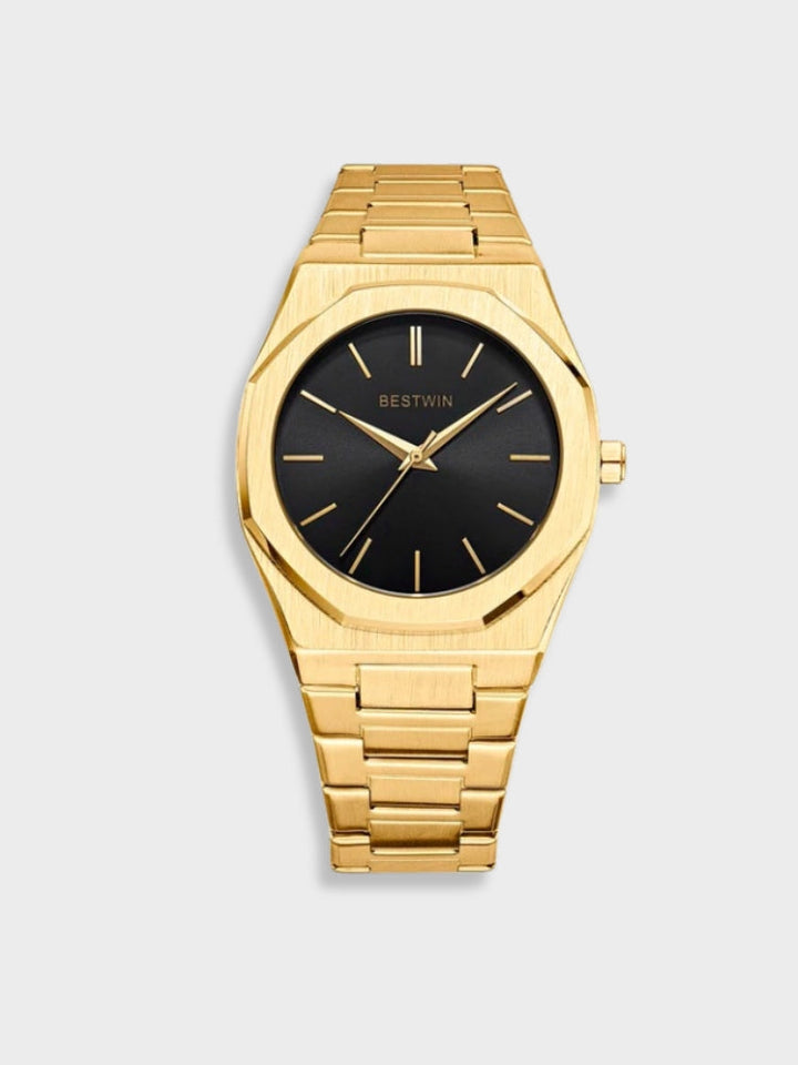 Men's Stainless Steel Vintage Watch - Classic Elegance - Gold-Black