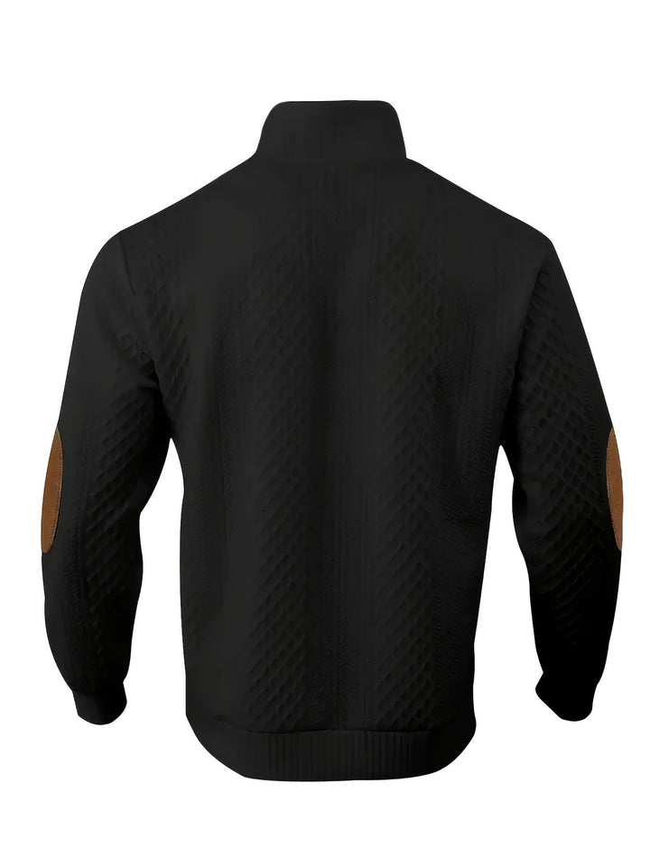 Men's Stand Collar Button Henley Sweater - Textured Knit