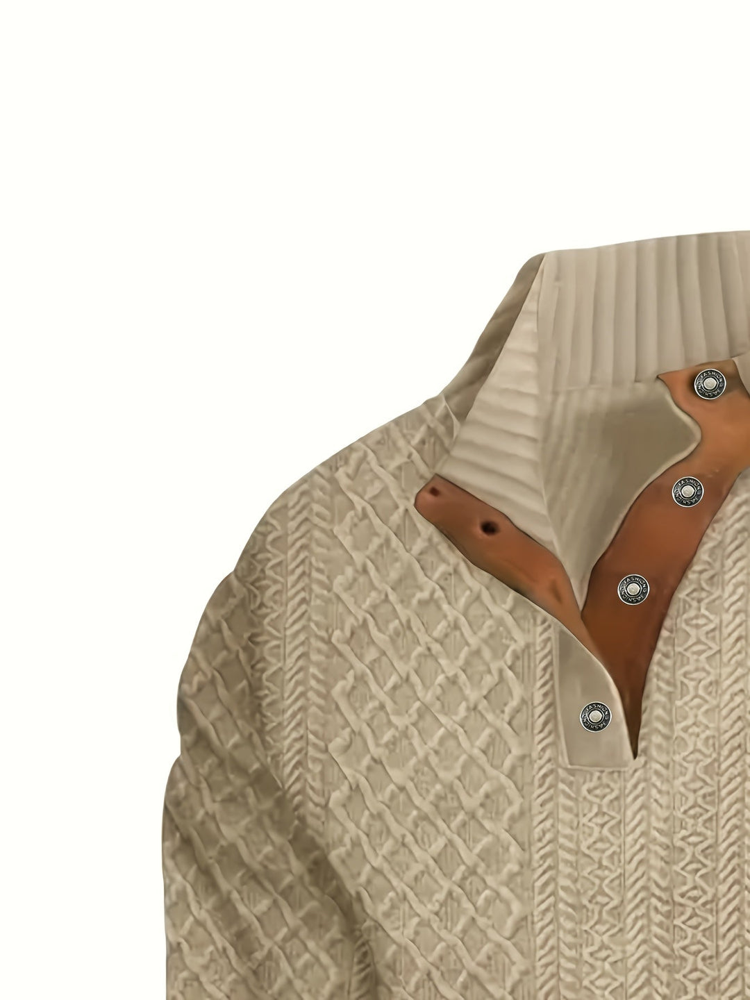 Men's Stand Collar Button Henley Sweater - Textured Knit