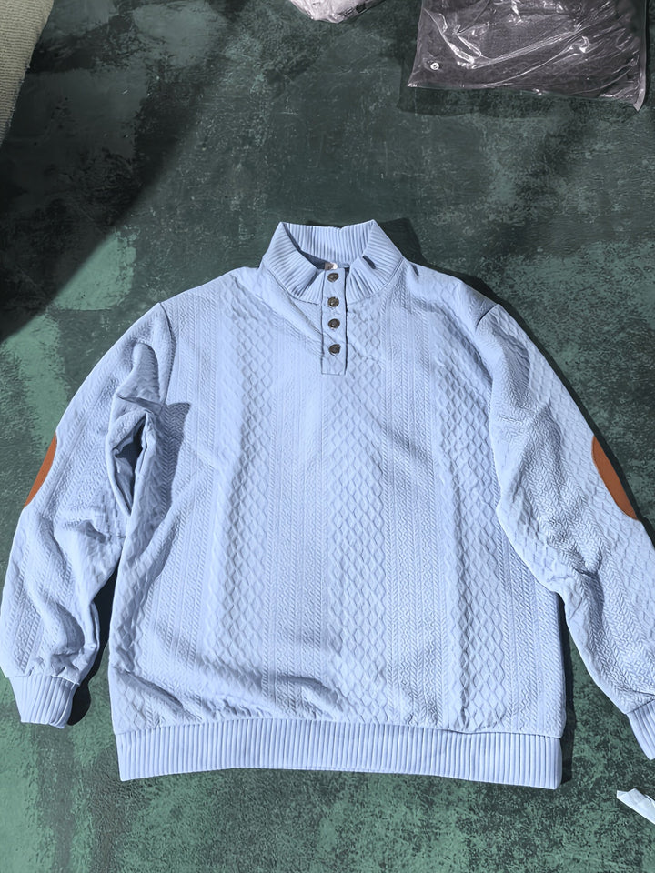 Men's Stand Collar Button Henley Sweater - Textured Knit