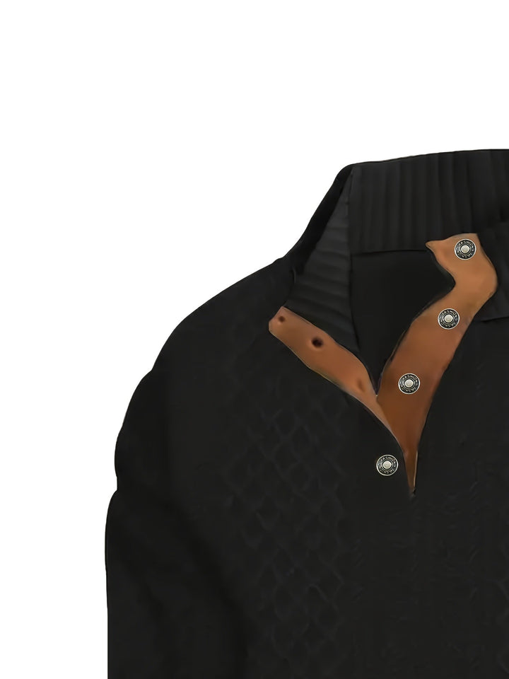 Men's Stand Collar Button Henley Sweater - Textured Knit