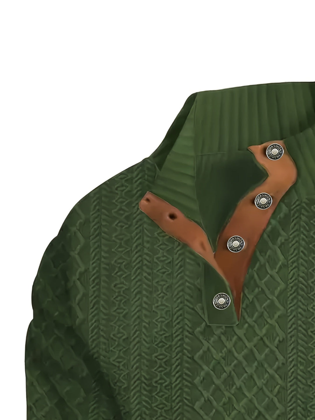 Men's Stand Collar Button Henley Sweater - Textured Knit
