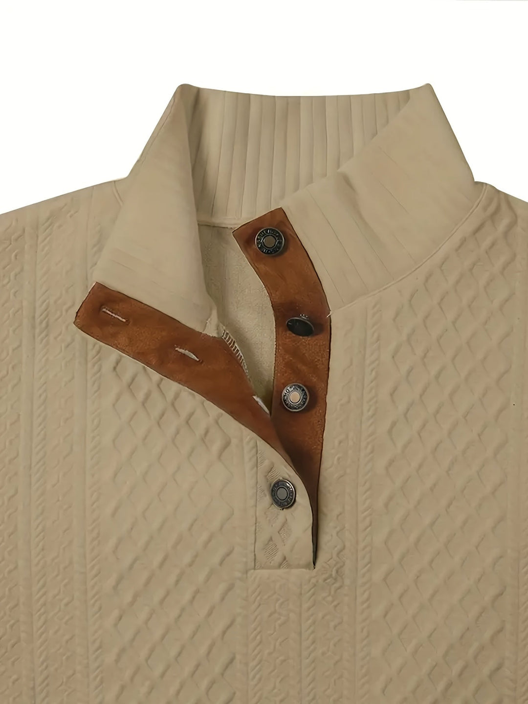 Men's Stand Collar Button Henley Sweater - Textured Knit
