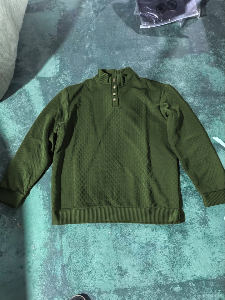 Men's Stand Collar Button Henley Sweater - Textured Knit