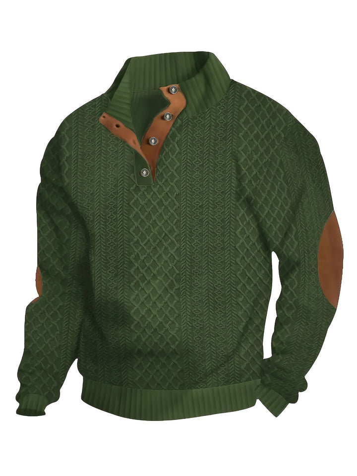 Men's Stand Collar Button Henley Sweater - Textured Knit
