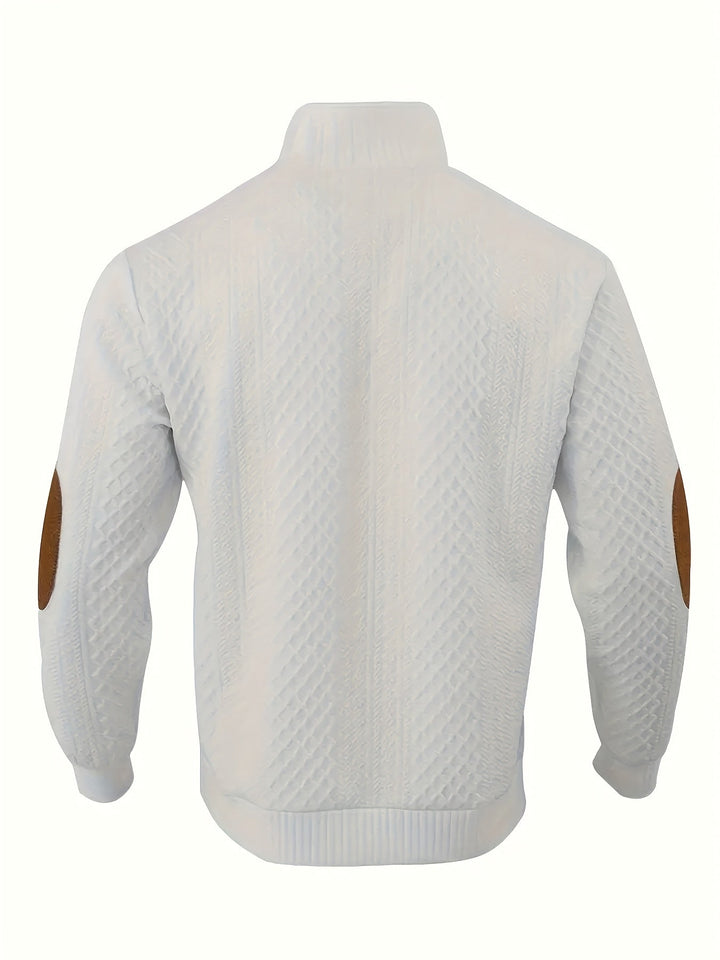 Men's Stand Collar Button Henley Sweater - Textured Knit