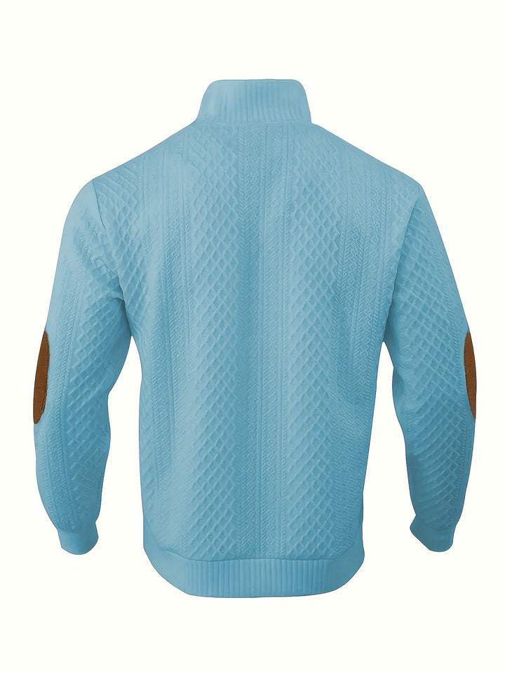 Men's Stand Collar Button Henley Sweater - Textured Knit