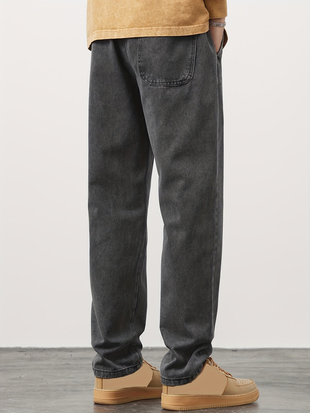 Men's Straight Leg Denim Jeans - Washed Look with Drawstring
