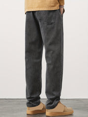 Men's Straight Leg Denim Jeans - Washed Look with Drawstring