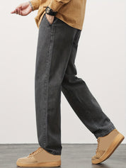 Men's Straight Leg Denim Jeans - Washed Look with Drawstring