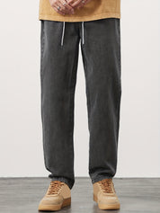 Men's Straight Leg Denim Jeans - Washed Look with Drawstring