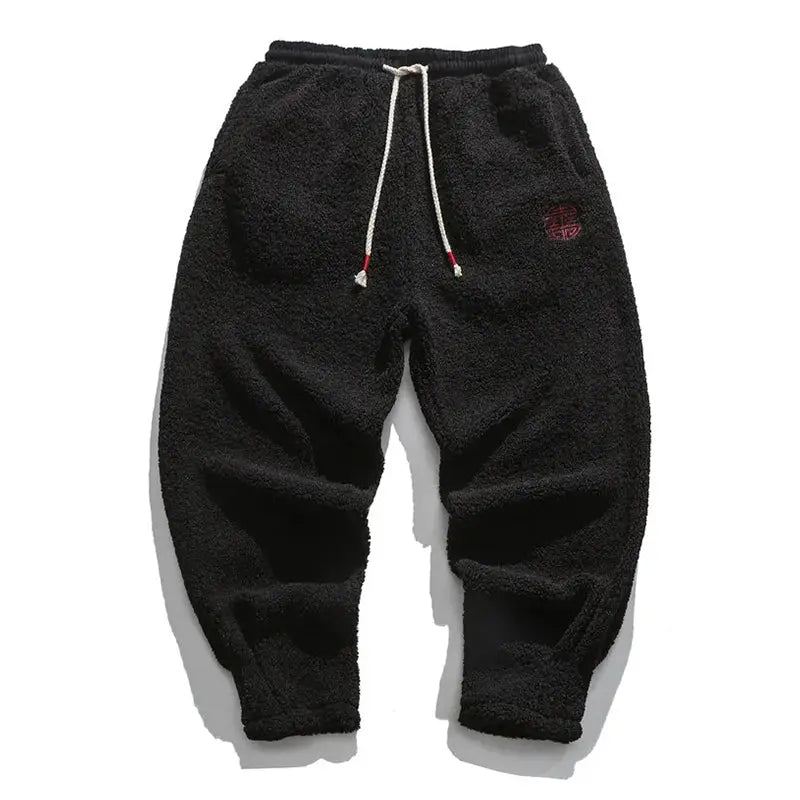 Men's Straight Pants with Drawstring - Winter Comfort - Black