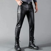 Men's Stretch PU Leather Pants - Slim Fit Black - Black