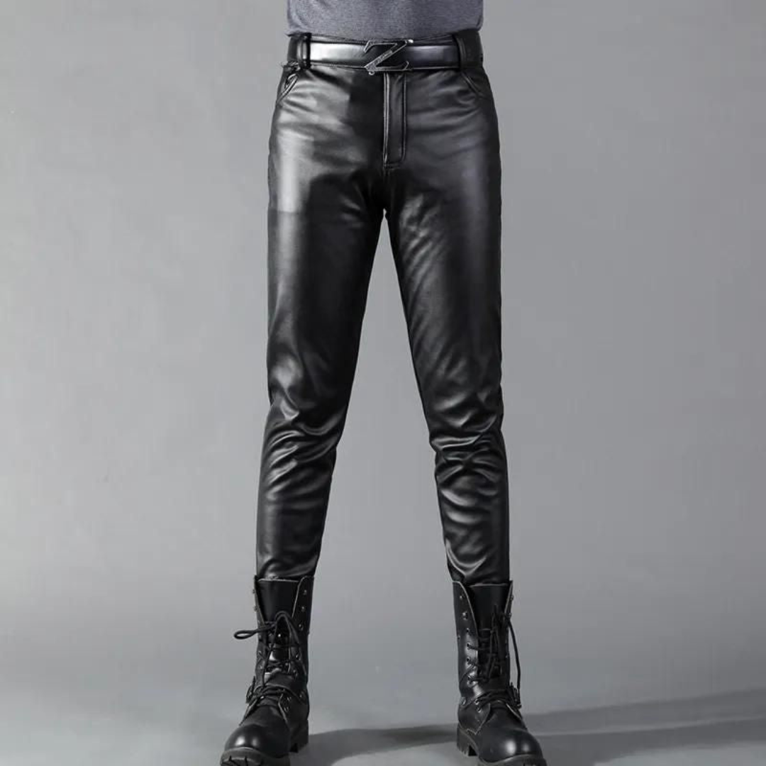 Men's Stretch PU Leather Pants - Slim Fit Black