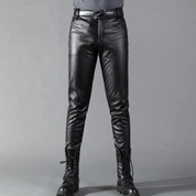 Men's Stretch PU Leather Pants - Slim Fit Black