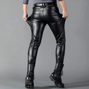 Men's Stretch PU Leather Pants - Slim Fit Black
