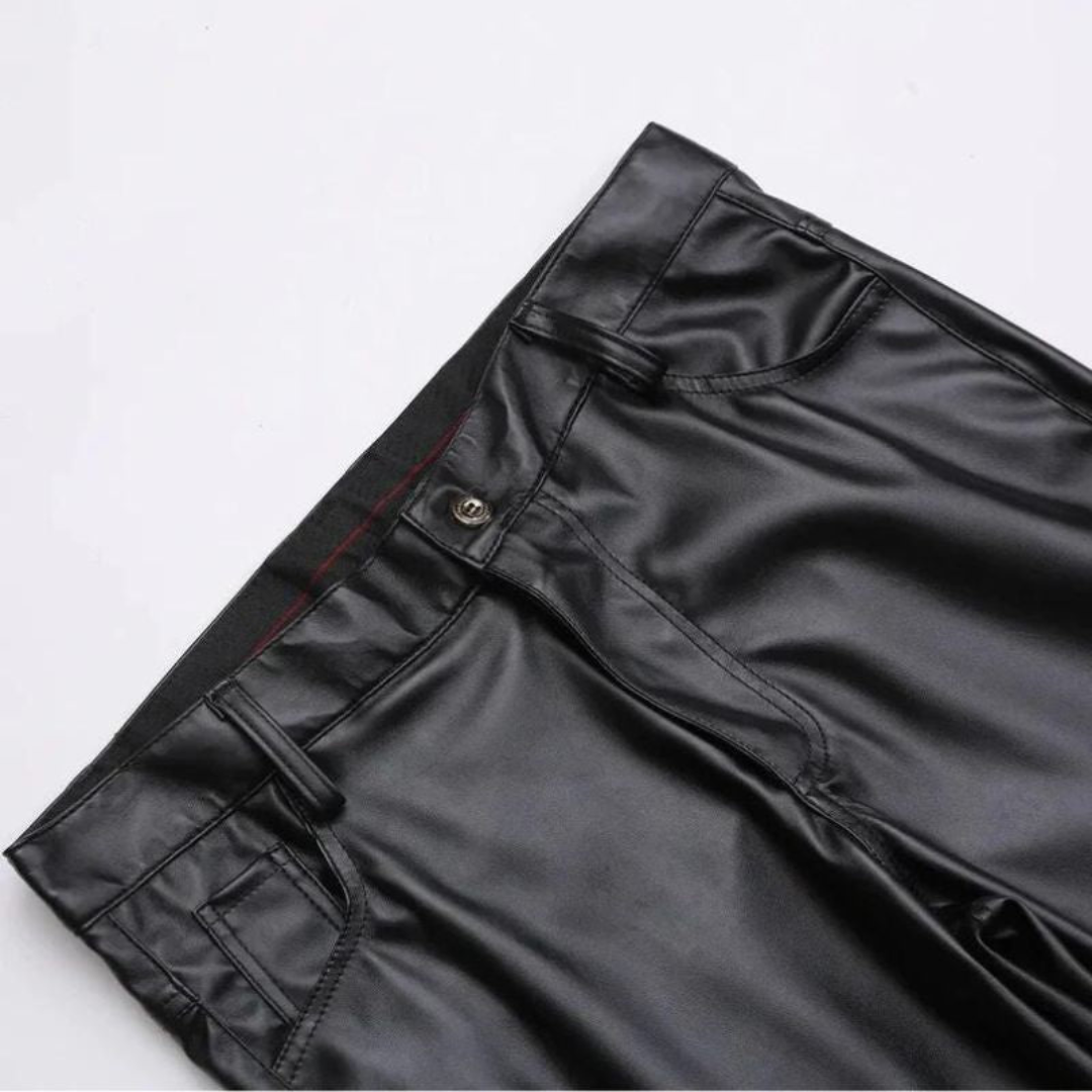 Men's Stretch PU Leather Pants - Slim Fit Black