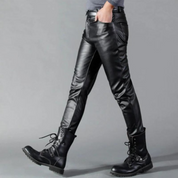 Men's Stretch PU Leather Pants - Slim Fit Black