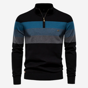 Men's Striped Crew Neck Sweater - Casual Comfort - Black