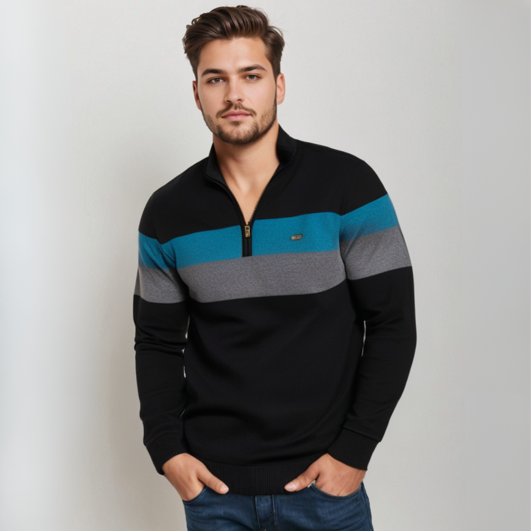 Men's Striped Crew Neck Sweater - Casual Comfort