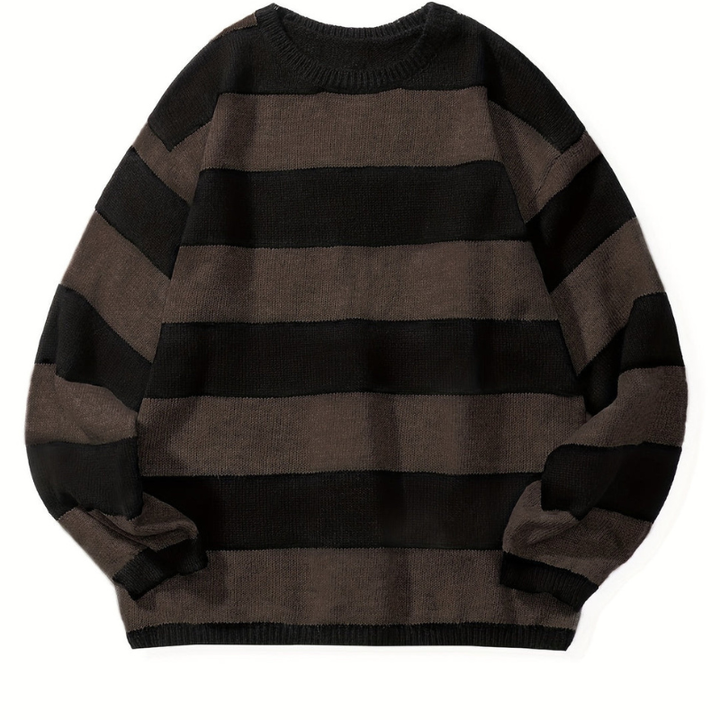 Men's Striped Crew Neck Sweater - Casual Knit - Brown 2
