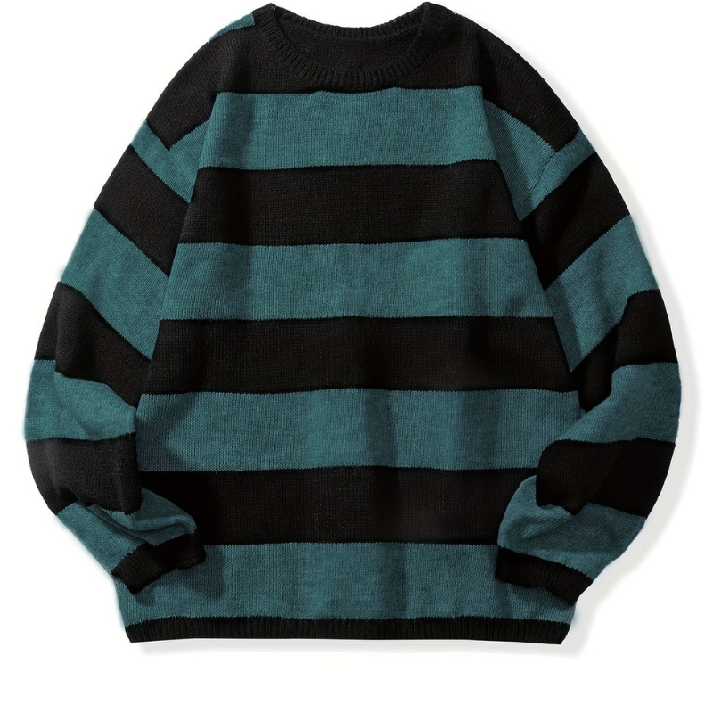 Men's Striped Crew Neck Sweater - Casual Knit - Sky Blue