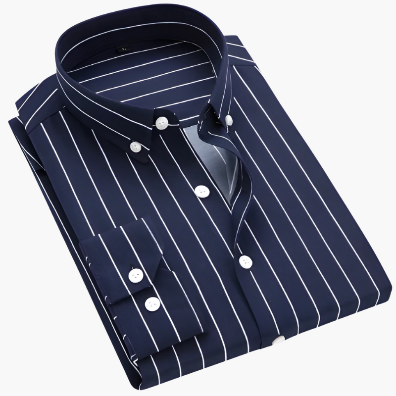 Men's Striped Dress Shirt - Classic Collar - Navy