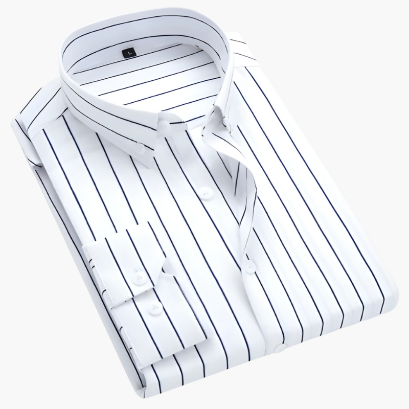 Men's Striped Dress Shirt - Classic Collar - White